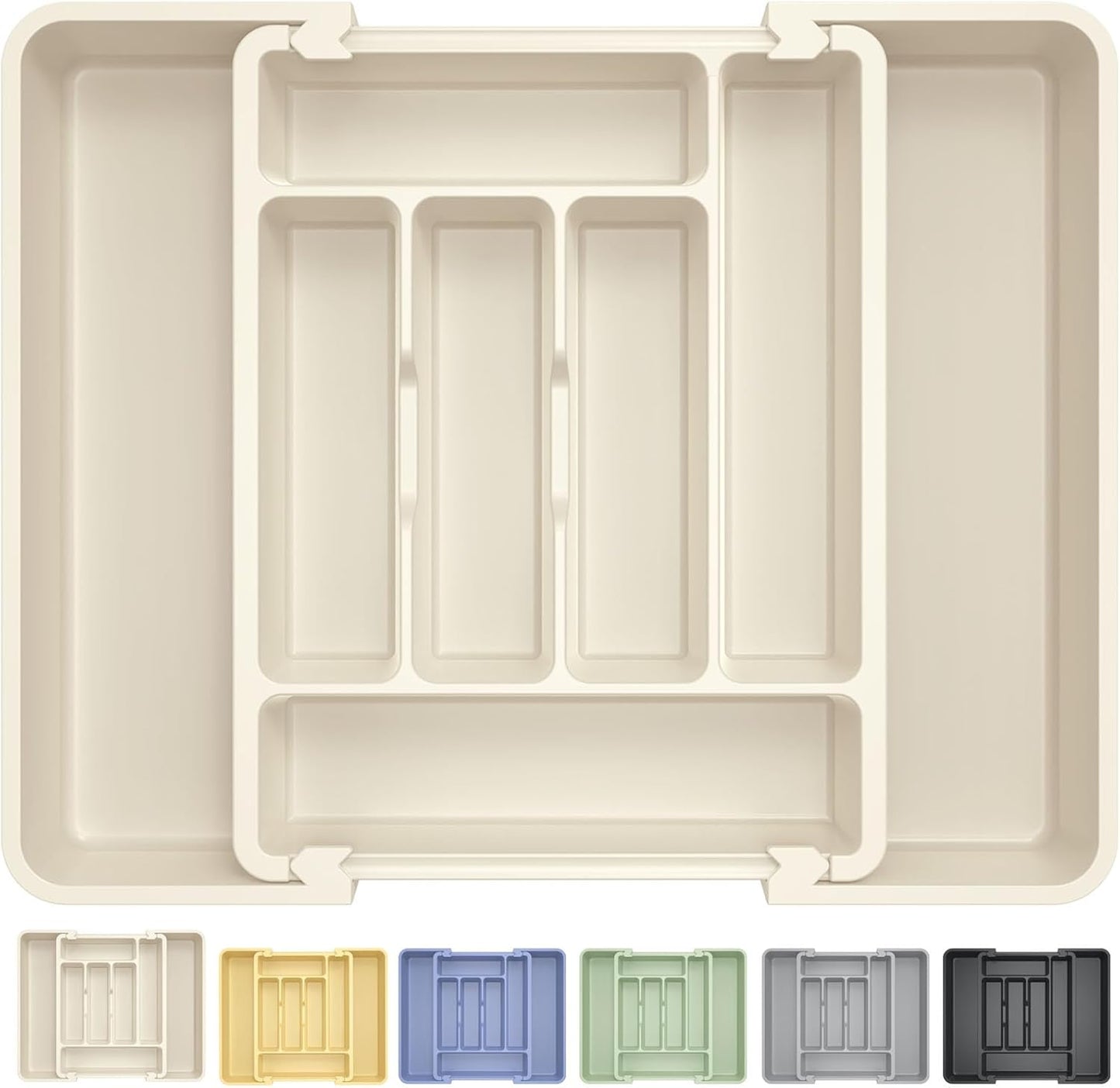 Premium Expandable Silverware Organizer for Kitchen Drawers - BPA-Free Thick Plastic with Wider Compartments and Non-Skid Feet for Cutlery, Flatware, and Utensils