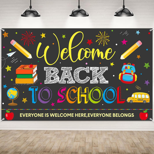 Welcome Back to School Backdrops, Welcome Back Bulletin Board Back to School Banner Sign Hanging Polyester Photography Background for First Day of School Classroom and Office Decorations,73X44 Inch