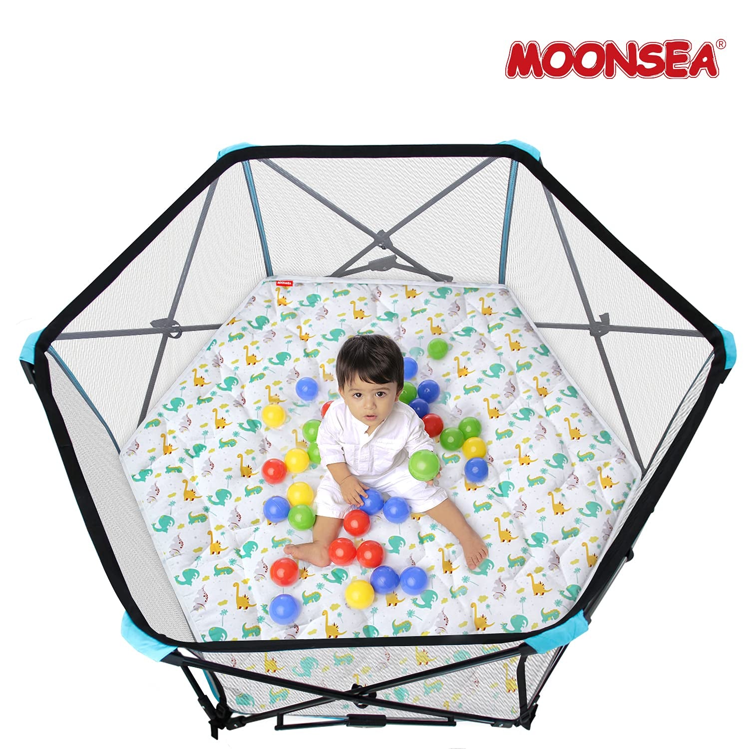 Hexagon Playpen Mat, Dinosaur Print Baby Playmat Kids Tent Mat Hexagon Rug Mat Suitable for Regalo My Play Portable Play Yard Six Pannel Playpen