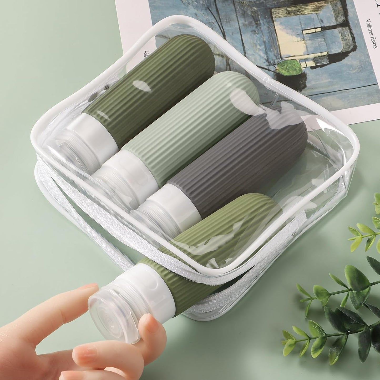 Travel Bottles for Toiletries, TSA Approved 3Oz Silicone Journey Size Containers, Portable Split Bottle for Conditioner, Shampoo, Lotion- 4 Pack Desert Sage