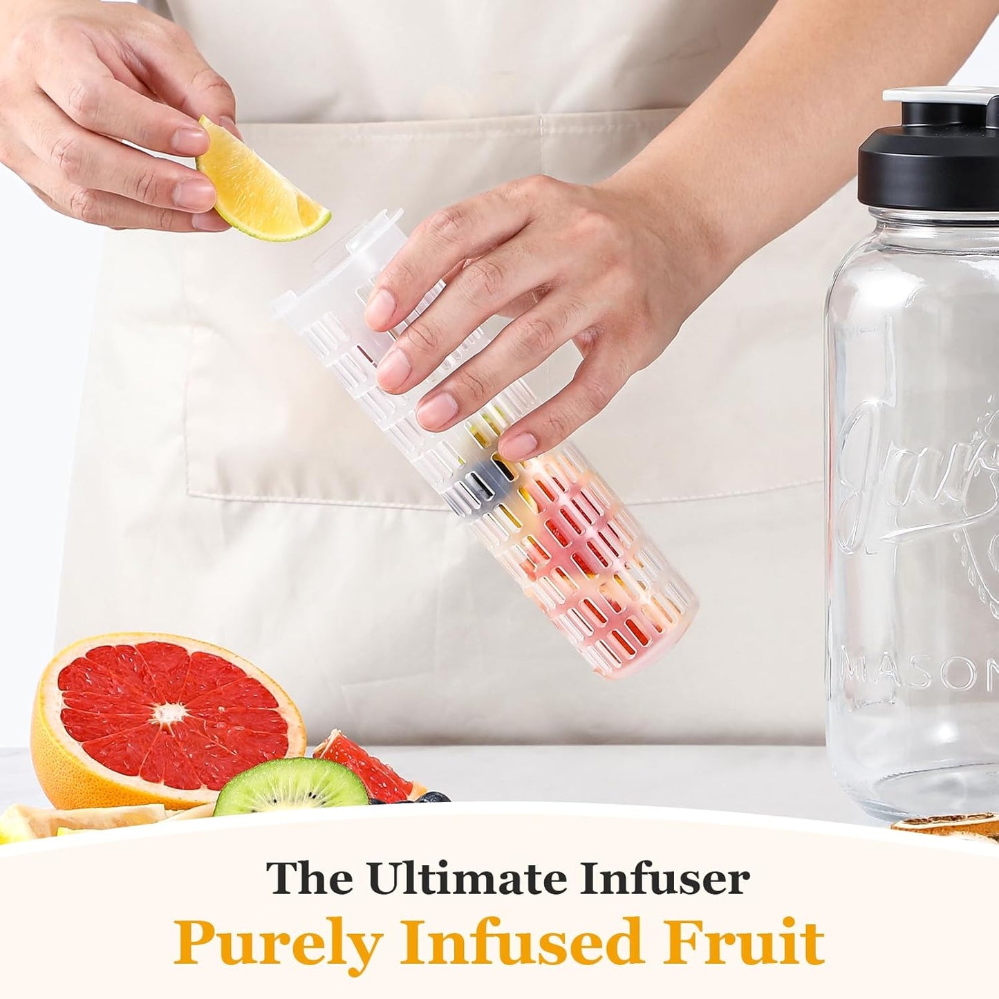 Heavy Duty Mason Jar Fruit Infuser Water Pitcher, Leak-Proof Glass Pitcher with Filter Lid, Wide Mouth Glass Jar - 2 Quart