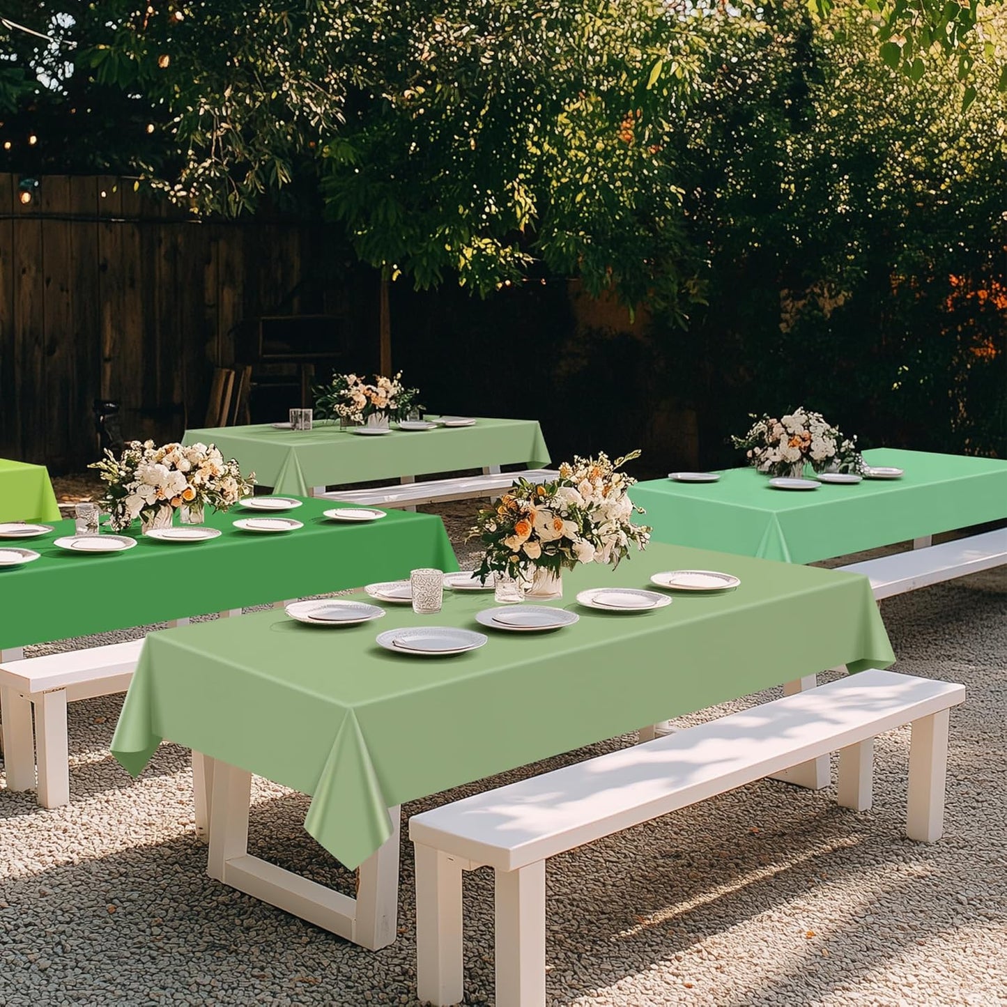 Light Green Rectangle Tablecloth Set - 4 Pieces, 54x72" Solid Color Waterproof and Spillproof Disposable Plastic Covers, Durable for Dining, Buffets, Picnics, and Outdoor Events
