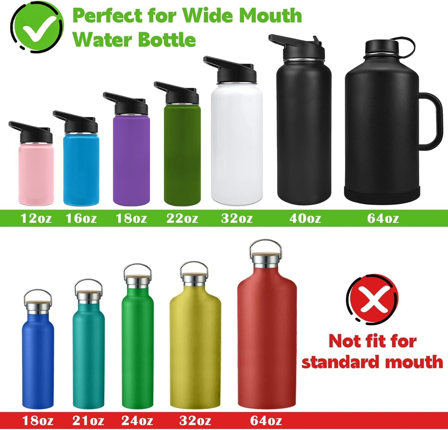 Straw Lid for Hydro Flask Wide Mouth,2Pack Replacement Lids with Straws for Wide Mouth 12,16,18,22,32,40,64Oz Water Bottles,Sport Bottle Lids Accessories with Handle (Straw Lid2)