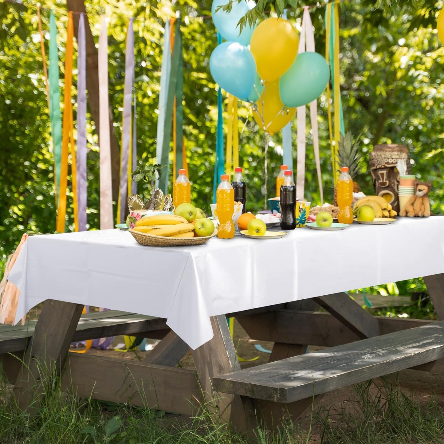 White Rectangle Tablecloth - Heavy-Duty Waterproof Plastic, 54x108 Inches, Stain Resistant Surface Protector for Dining, Parties, Buffets, and Weddings