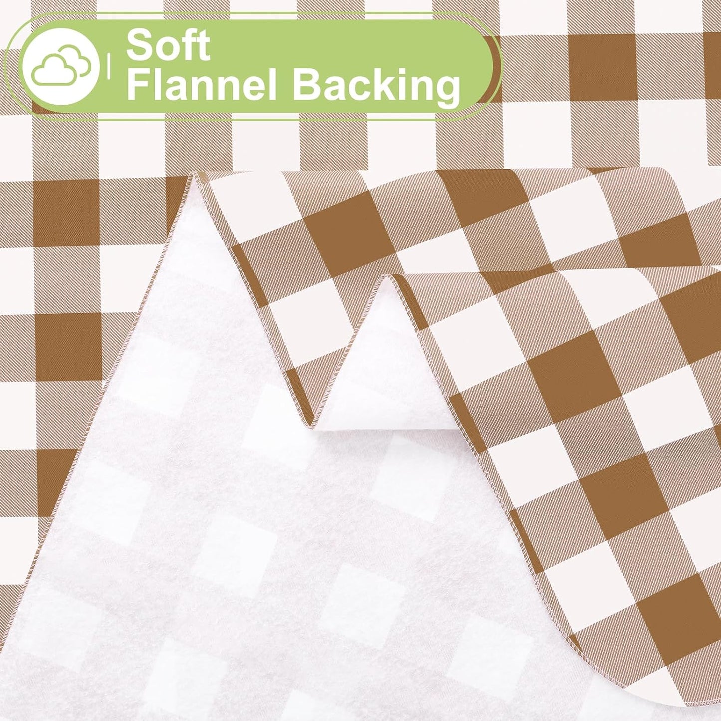 Waterproof Vinyl Rectangle Tablecloth with Flannel Backing, Wipeable Buffalo Plaid Design for Indoor and Outdoor Dining (Brown & White, 60" x 84")