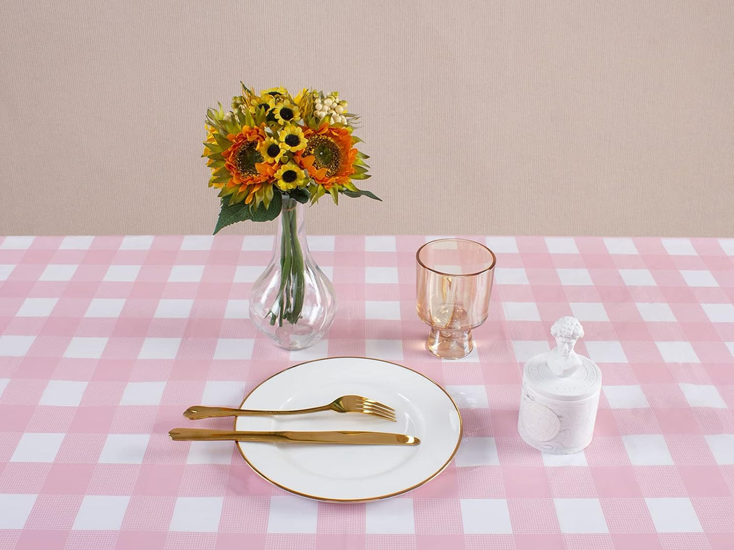3 Packs Pink Gingham Tablecloth Pink and White Checkered Tablecloths 54 X 108 Inches Disposable Plastic Gingham Tablecovers Waterproof Rectangle Picnic Table Covers for Birthday Party Supplies