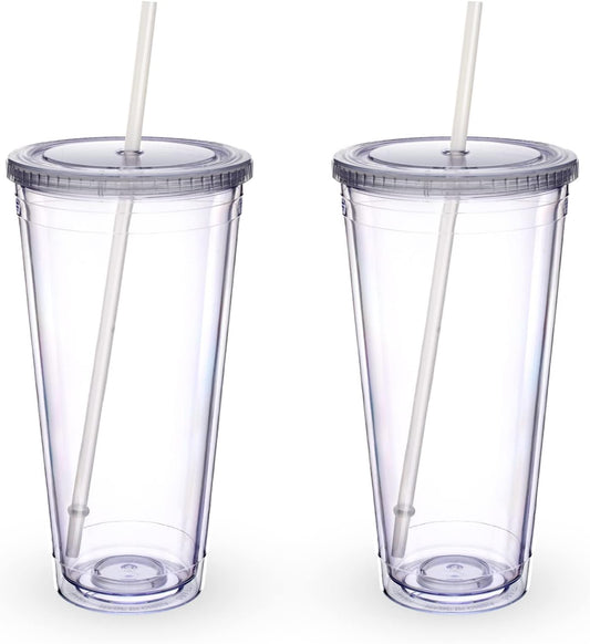 32Oz Acrylic Tumblers with Lid and Straws,Double Walled Clear Plastic Straw Cup,Reusable Insulated Cups Perfect for Parties,Birthdays,Weddings -2 Pack