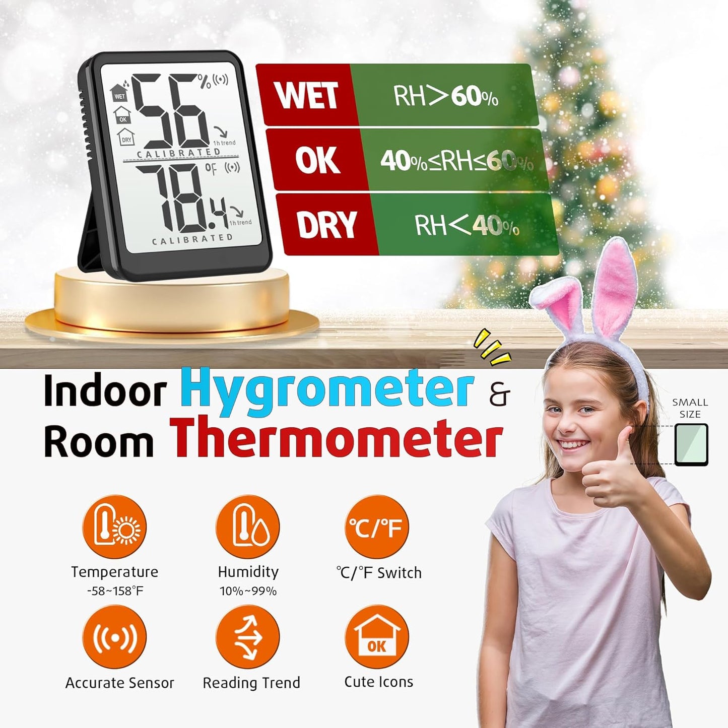 Room Thermometer Small Hygrometer Indoor Humidity Monitor Sensor, Digital Temperature and Humidity Meter Gauge for Home, Baby Nursery, Reptile, Greenhouse - Battery Included