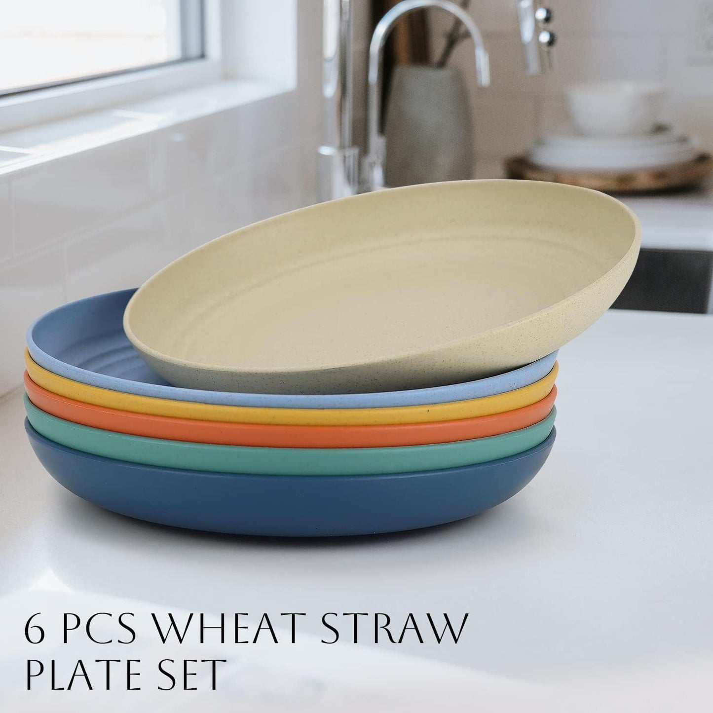 Wheat Straw Dinner Plates Set - 6 Unbreakable 10-Inch Plates, Microwave & Dishwasher Safe, Assorted Colors