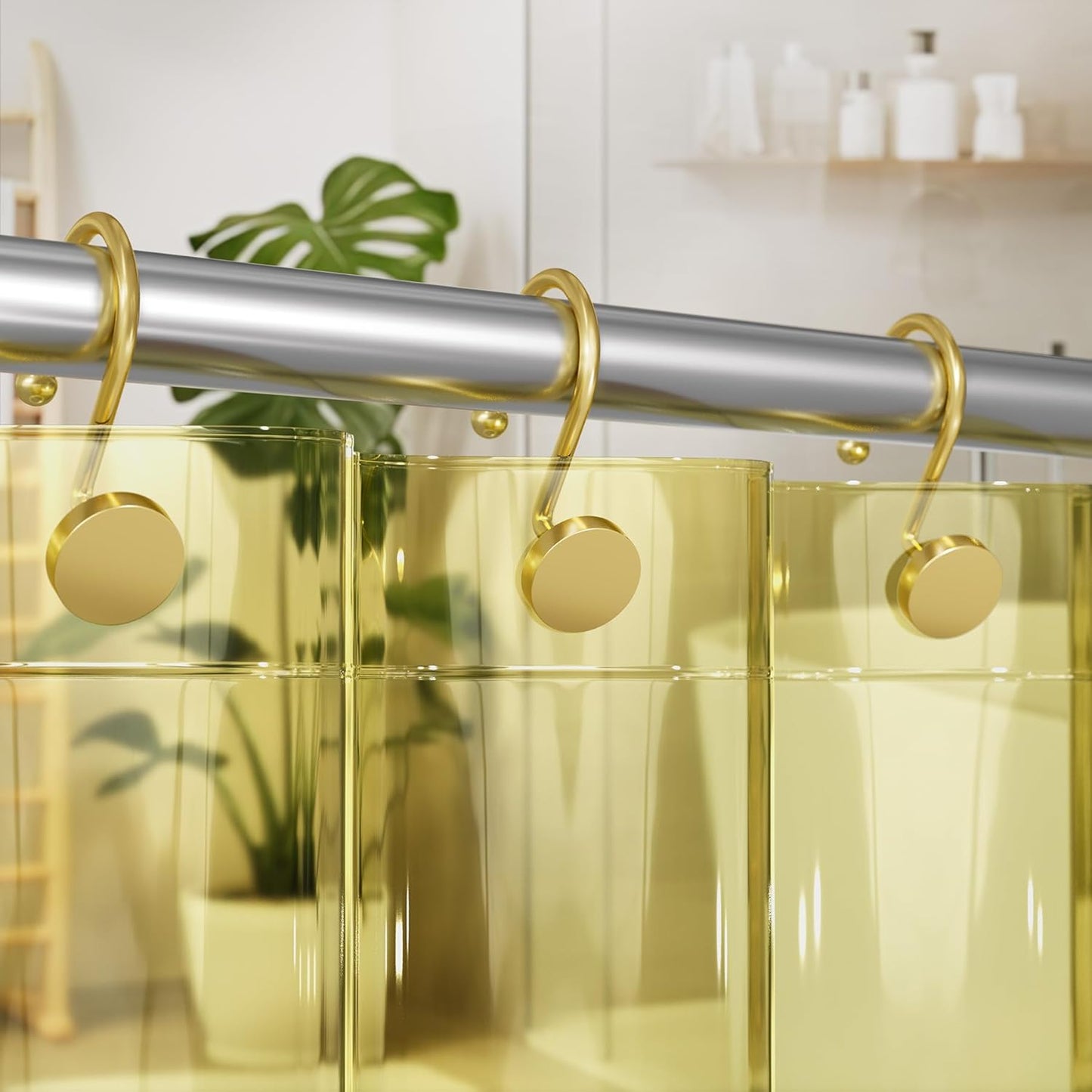 Gold Shower Curtain Hooks, Shower Curtain Rings Modern Decorative Shower Curtain Hooks Rust Proof Smooth Metal Shower Hooks for Shower Curtain Hangers Bathroom Shower Rod Hook, 12Pcs