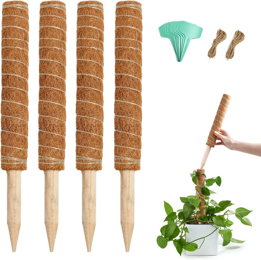 48.7 Inch Moss Pole Monstera Plant Support, 4 Pcs 15.7 Inch Stackable Moss Poles, Plant Stakes for Indoor Plants with Jute Rope & Name Label