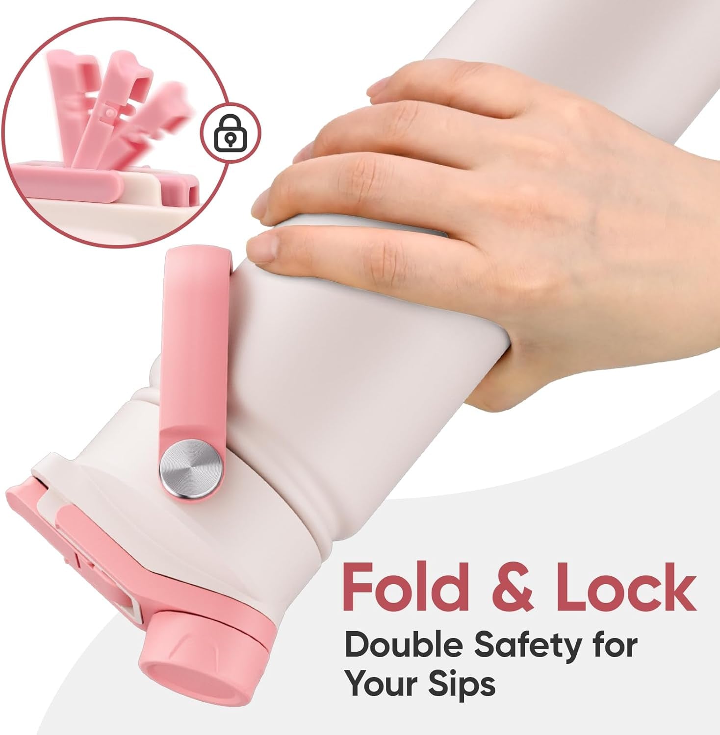 24 oz Stainless Steel Insulated Water Bottle with 2-in-1 Lid, Straw & Spout, Leak-Proof Design, Keeps Cold, Reusable with Handle for Travel, Gym, and School - Pale Pink