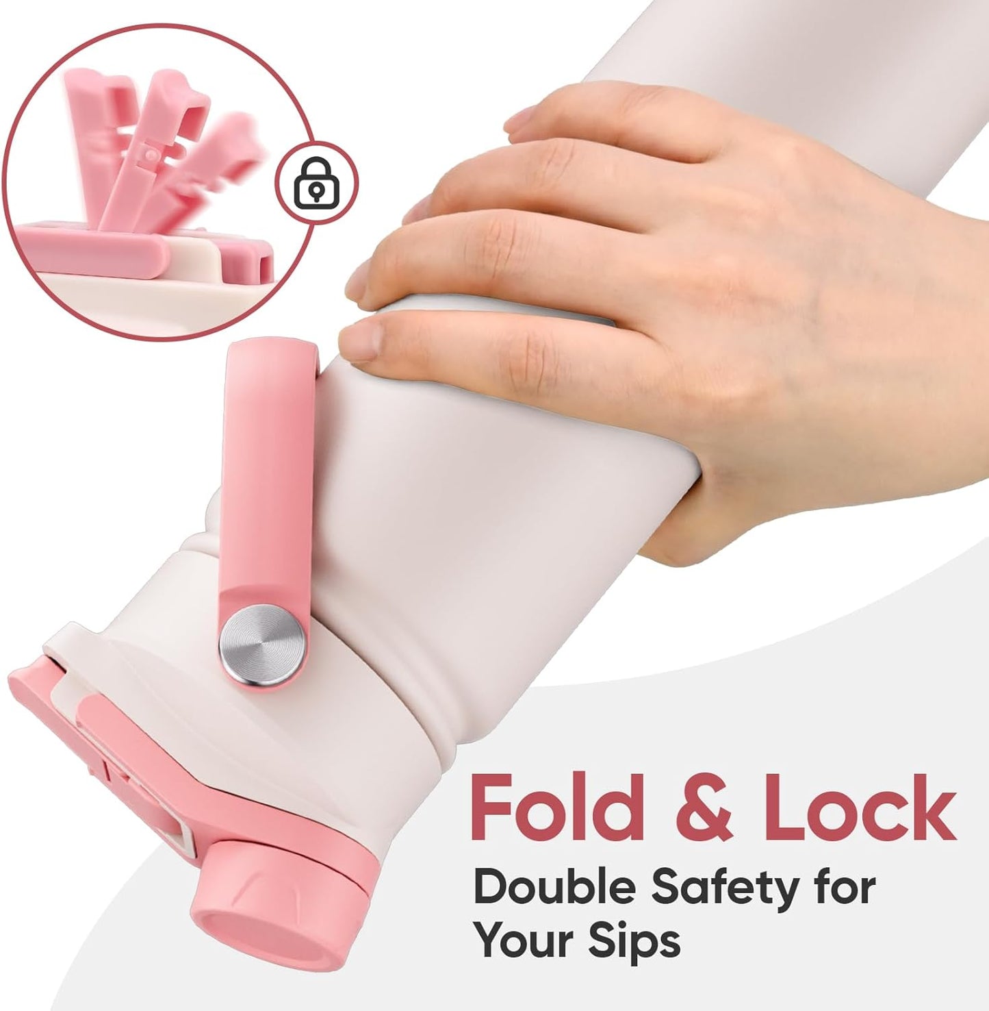 24 oz Stainless Steel Insulated Water Bottle with 2-in-1 Lid, Straw & Spout, Leak-Proof Design, Keeps Cold, Reusable with Handle for Travel, Gym, and School - Pale Pink