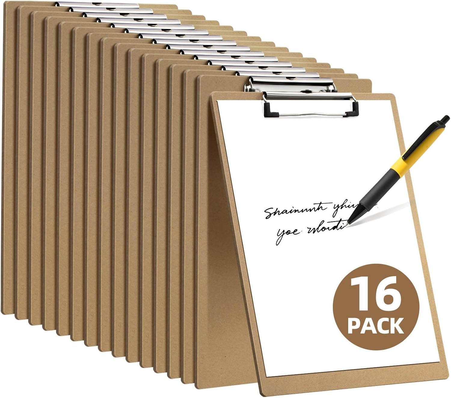 16 Pack Clipboard 8.5 X 11 Letter Size Clip Boards Bulk, A4 Wooden Hardboard Office Clipboards Pack for Classroom, Work-Meetings, Brown