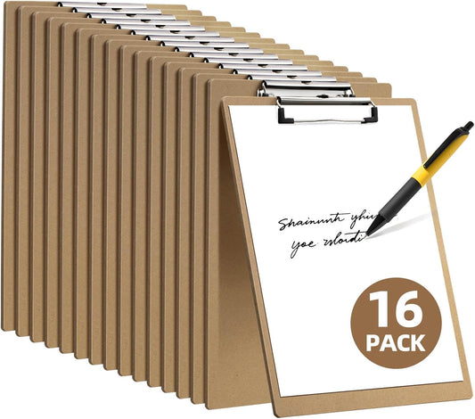 16 Pack Clipboard 8.5 X 11 Letter Size Clip Boards Bulk, A4 Wooden Hardboard Office Clipboards Pack for Classroom, Work-Meetings, Brown