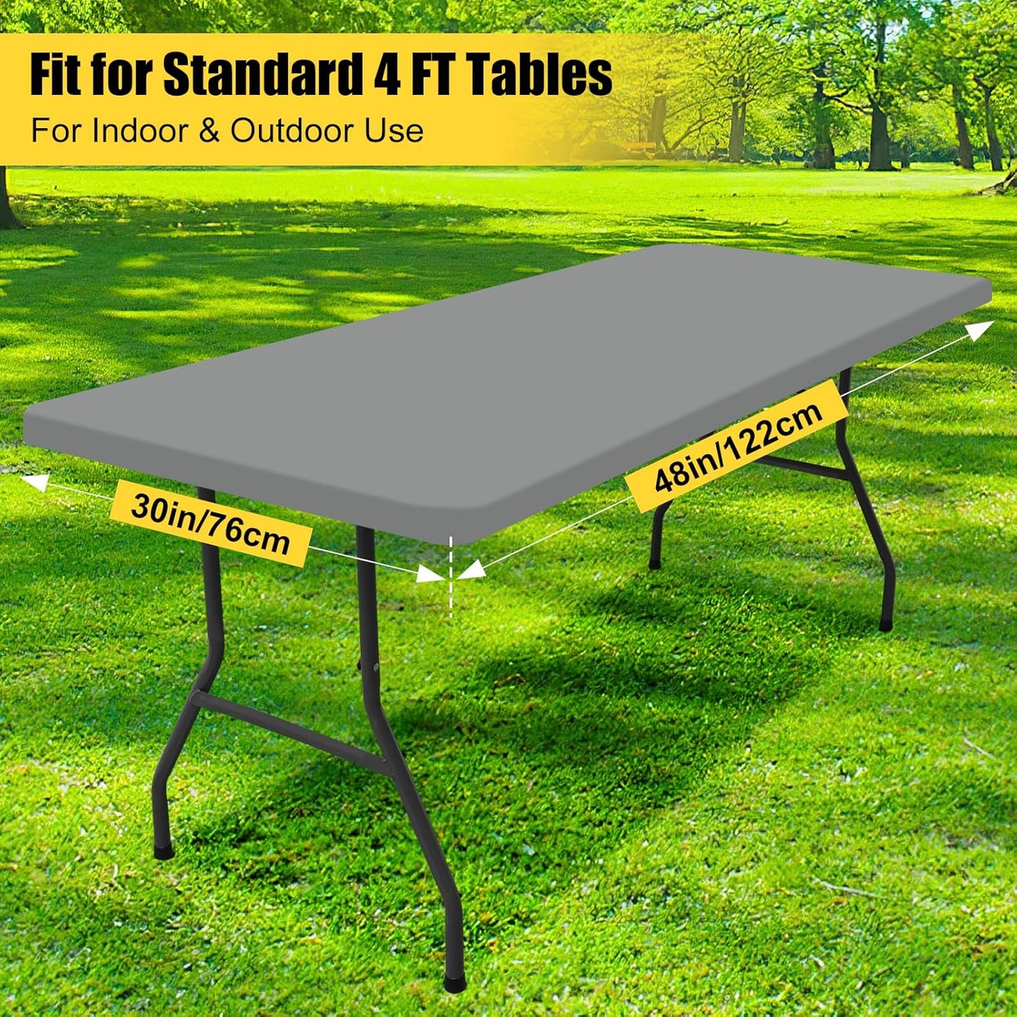 2 Pack Rectangle Picnic Table Cloth, Waterproof Elastic Fitted Tablecloths, Washable Polyester Rectangular Patio Table Cover for Camping, Indoor and Outdoor (Grey, 30"X48")