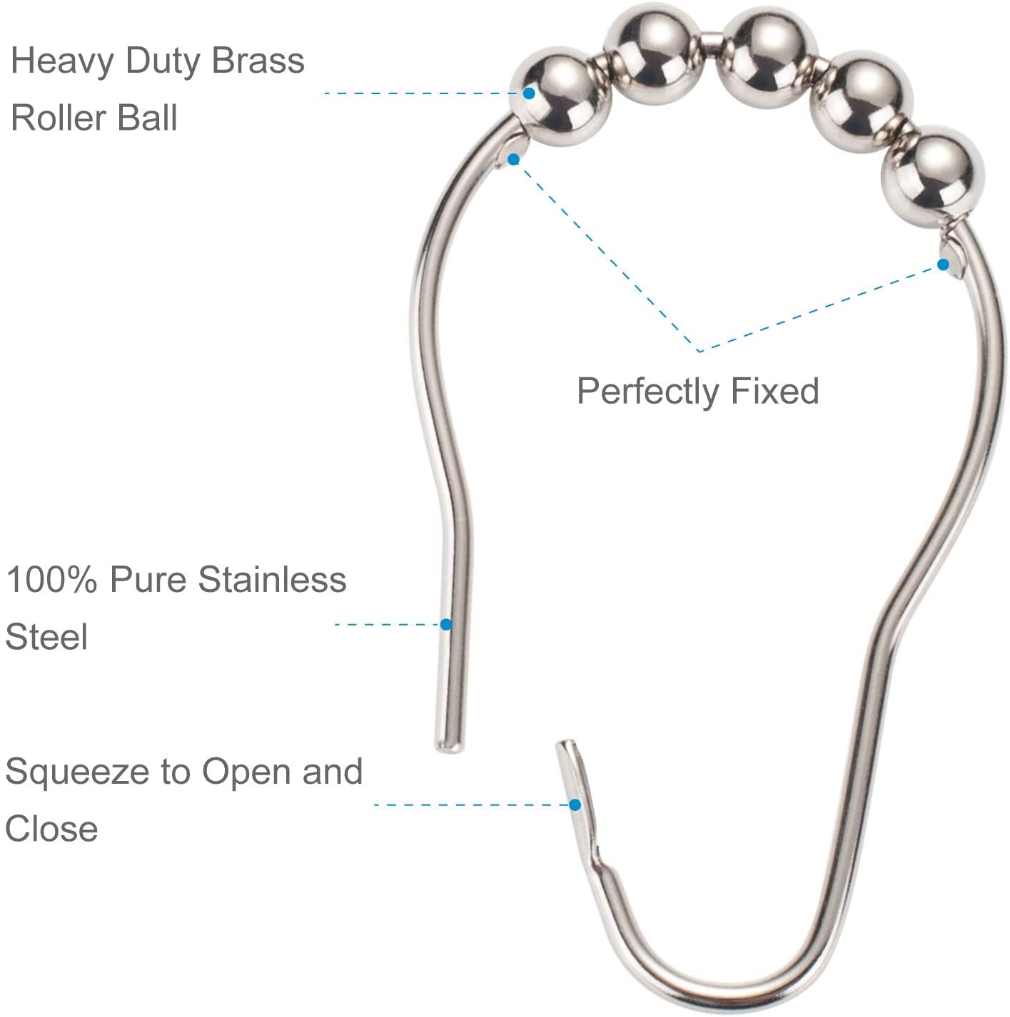 Shower Curtain Liner and Hooks Set- 12PCS Rust Proof Stainless Steel Shower Curtain Hooks Rings with bath 72X72 Clear Plastic Shower Curtain Liner