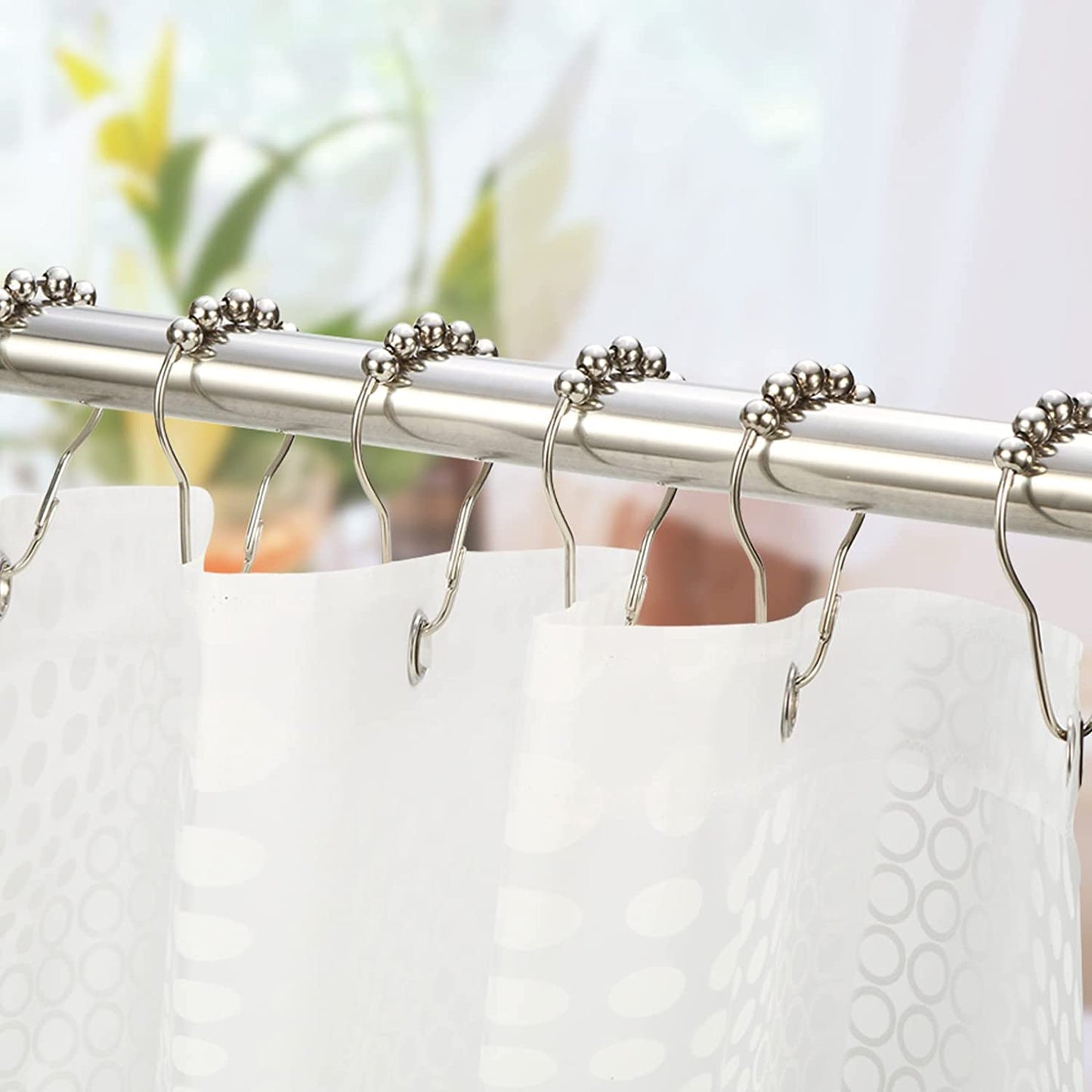 Shower Curtain Liner and Hooks Set- 12PCS Rust Proof Stainless Steel Shower Curtain Hooks Rings with bath 72X72 Clear Plastic Shower Curtain Liner