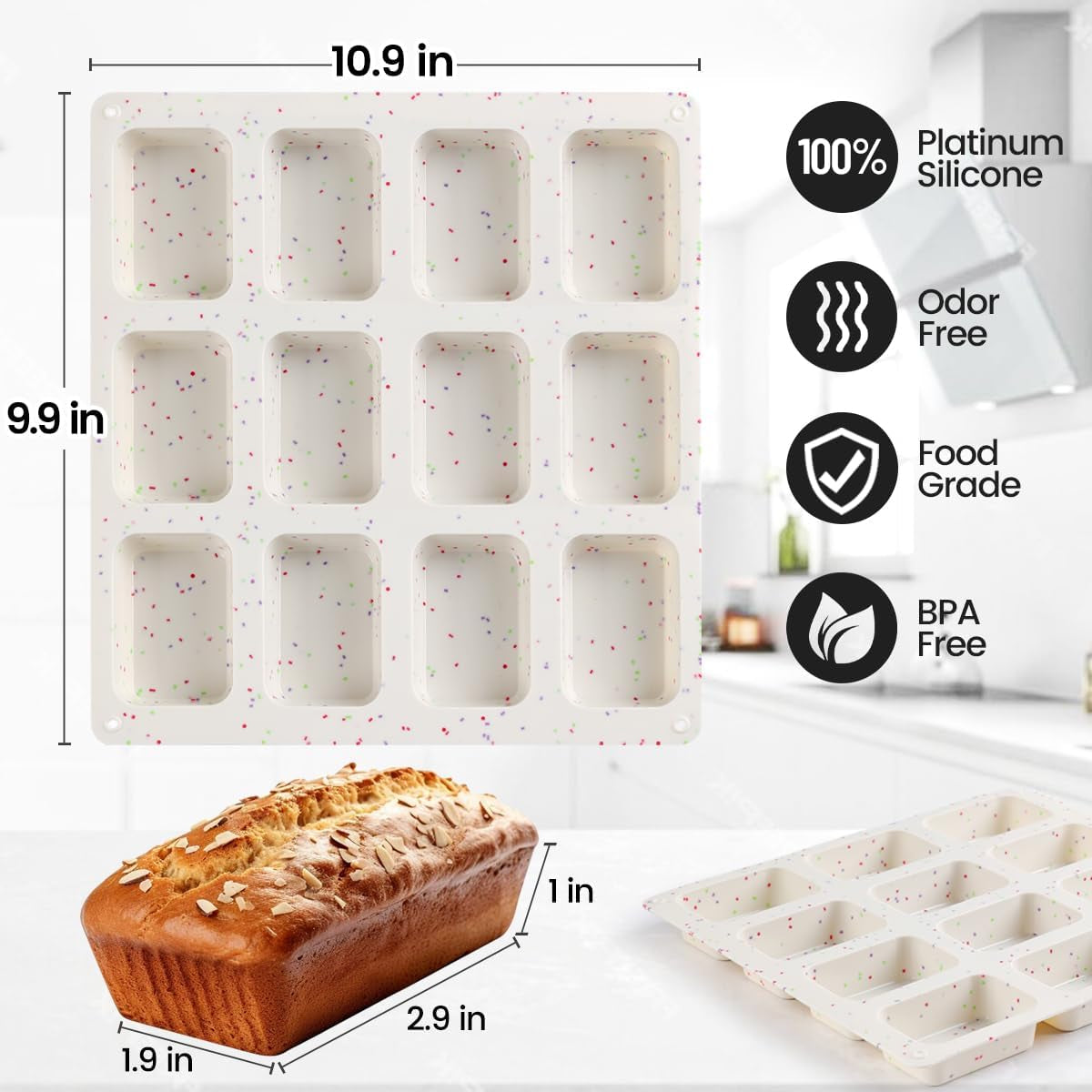 Mini Loaf Pan, Silicone Mini Bread Loaf Pans 12 Cups for Baking Mini Bread, Brownie, Cornbread, Cheesecake, Soap Nonstick