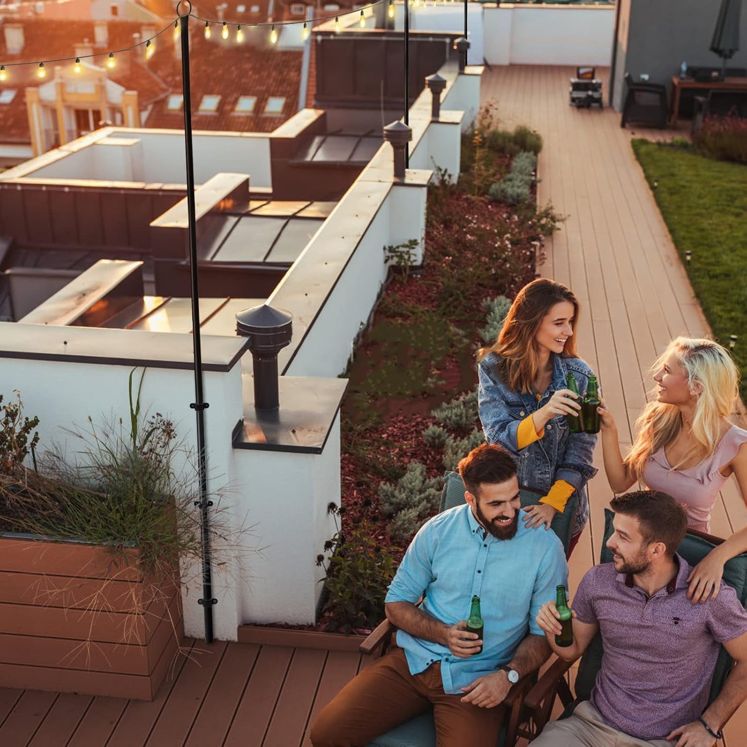 2-Pack Heavy-Duty 10-Foot Adjustable Outdoor Metal String Light Poles for LED Lighting - Ideal for Gardens, Backyards, Weddings, and Parties