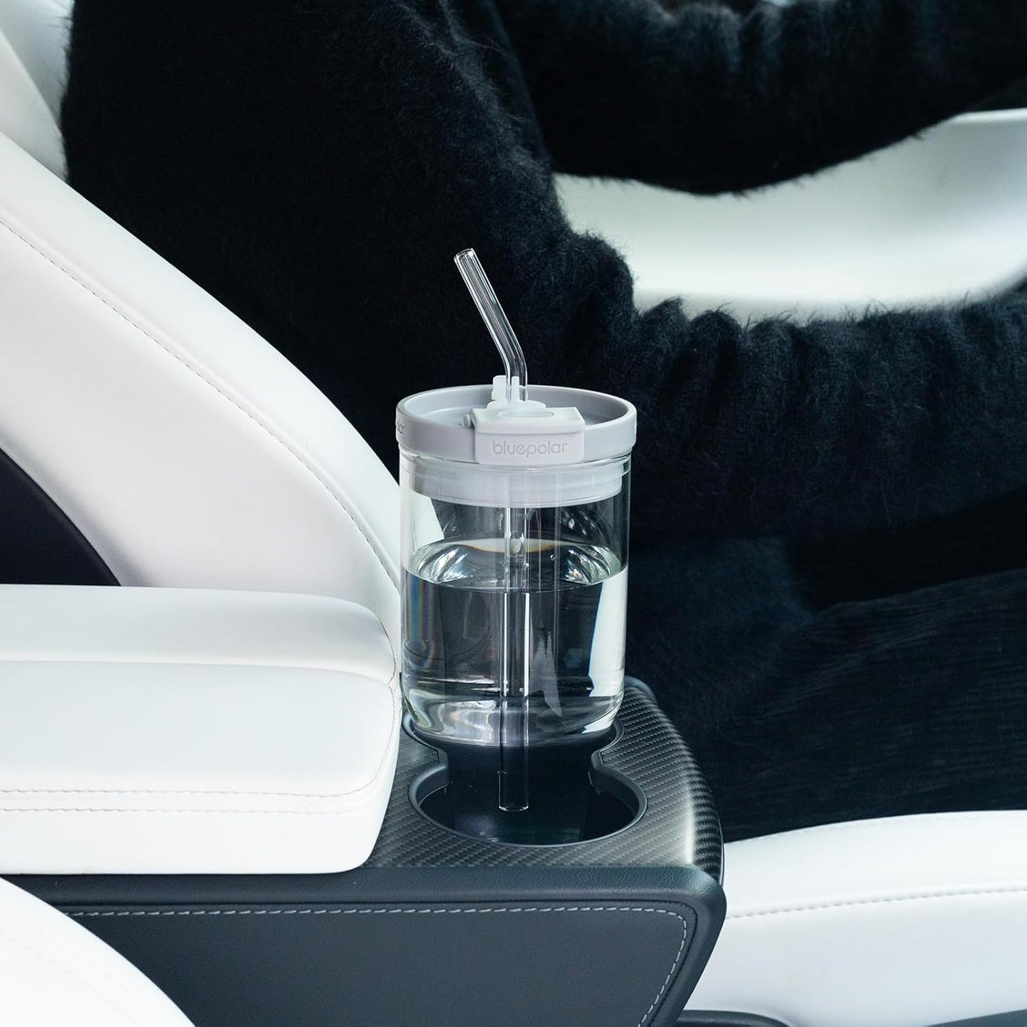 23 Oz Glass Cups with Lids and Straws - Leak-Proof Portable Travel Water Glass Tumbler for Smoothies, Iced Coffee, Matcha, and Cold Beverages - Durable and Eco-Friendly (Grey)