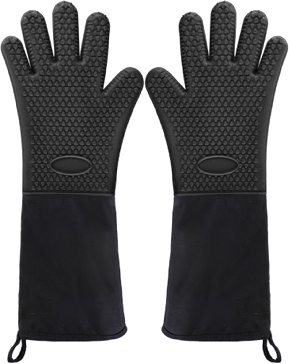 1 Pair 19.7 Inch Extra Long Silicone Oven Mitts, Heat Resistant Oven Gloves with Quilted Liner Non-Slip Textured Grip Perfect for BBQ, Baking, Cooking and Grilling (Black)
