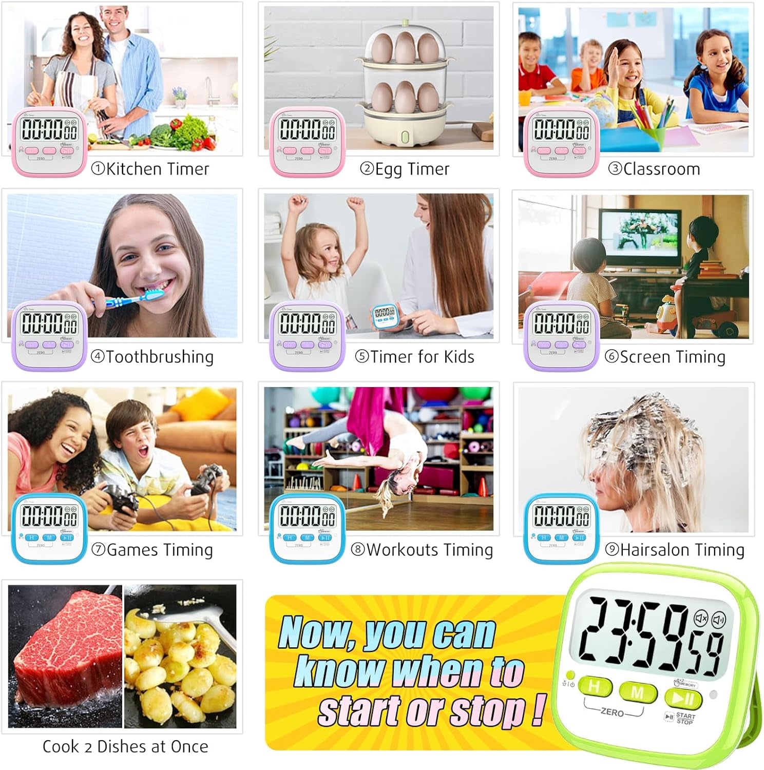2 Pack Classroom Timers for Kids Teachers, Magnetic Countdown Digital Kitchen Timer for Cooking, Study, Exercise, Games, Time Mangement - Loud/Silent Mode - Battery Included