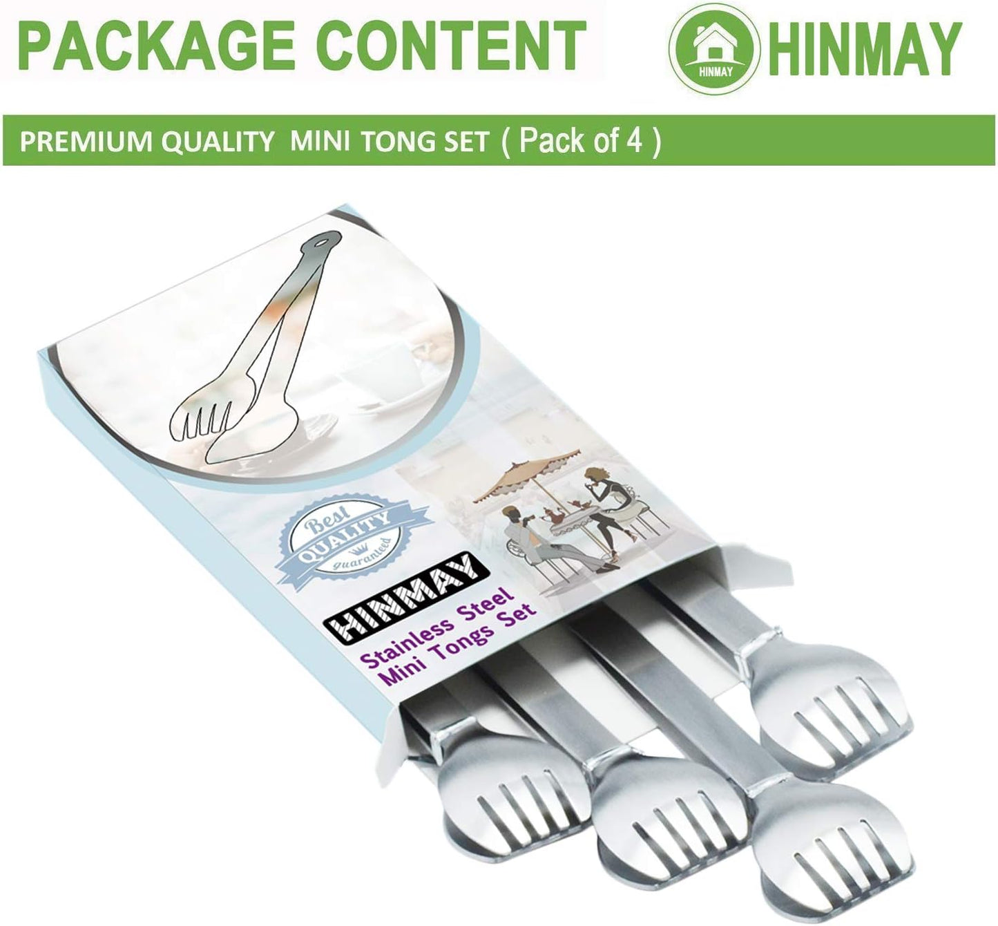 Small Serving Tongs 6-Inch Stainless Steel Mini Appetizer Tongs, Set of 4 (Brushed)