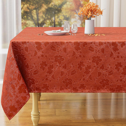 Rectangle Thanksgiving Tablecloth, Waterproof Jacquard Fall Table Cloth, Damask Cloth Table Cover for Harvest Decor (60" X 84", Rust Maple Leaf)
