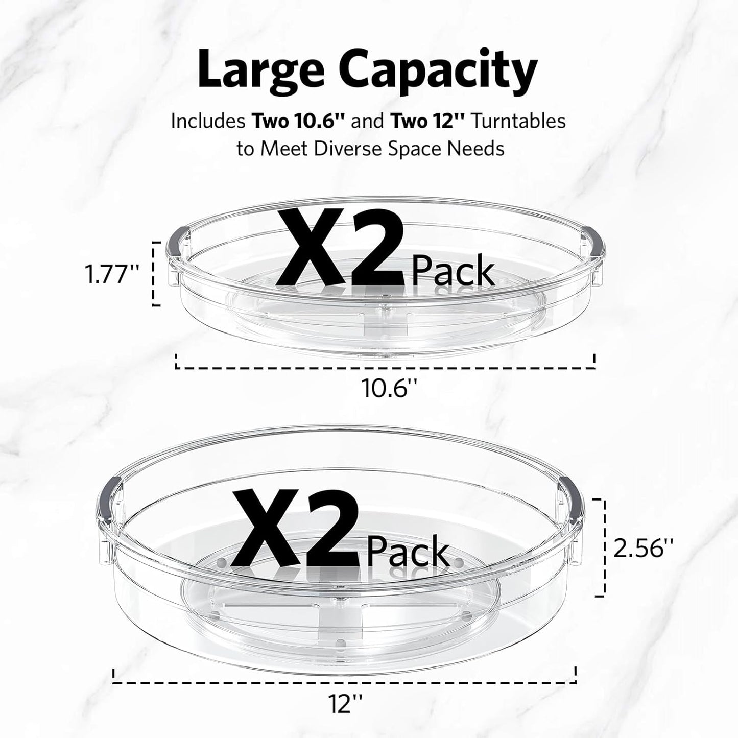 4 Pack Lazy Susan Organizer, Clear Lazy Susan Turntable for Cabinet, Refrigerator, Table Top, Kitchen, Bathroom, Pantry Organizers and Storage, 2 Sizes Included 12In, 10.6In