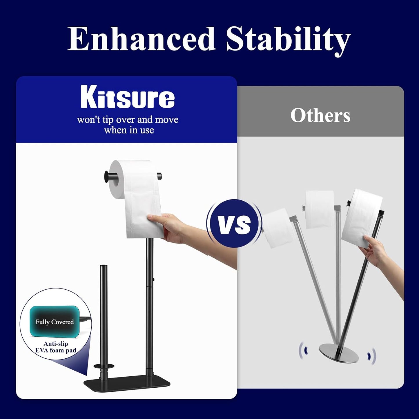 Toilet Paper Holder Free Standing - Large Capacity Toilet Paper Holder for 4 Rolls, Rustproof Toilet Paper Stand with Non-Slip Stable Base, Black, 24.4"X9.3"X5.5"