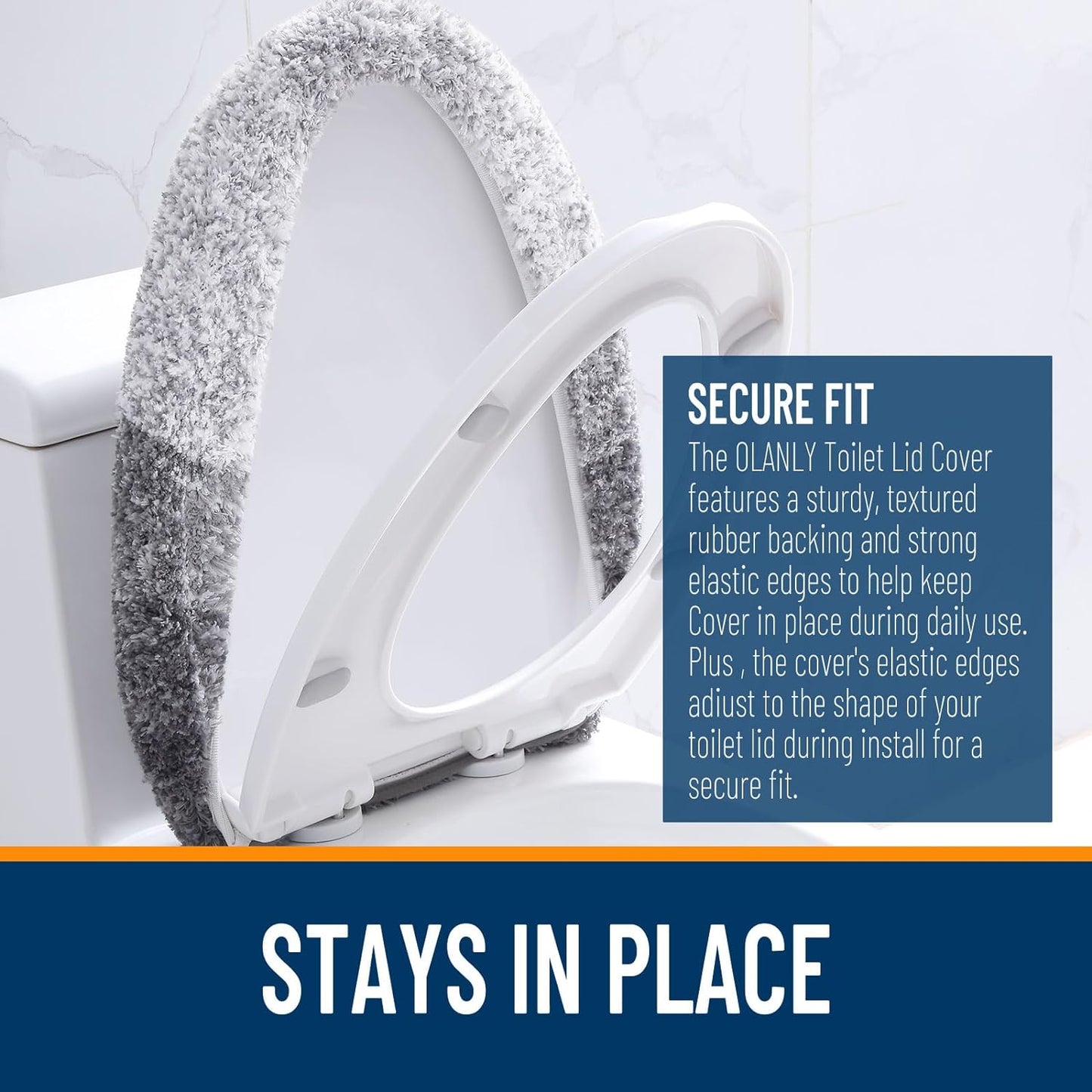 Soft Microfiber Bathroom Toilet Lid Cover, Machine Washable Seat Covers, 17.5X15, Stays in Place Rubber Backing, Fits Most Round, Elongated and Oblong Lids, Accessories Decor, Gray