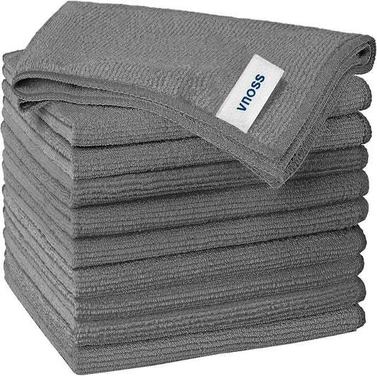 Microfiber Cleaning Cloth, 10 Pack Premium Microfiber Towels for Cars, Lint Free, Highly Absorbent and Reusable Cleaning Rags for Car, Household, Kitchen, Window, 12"X12", Gray