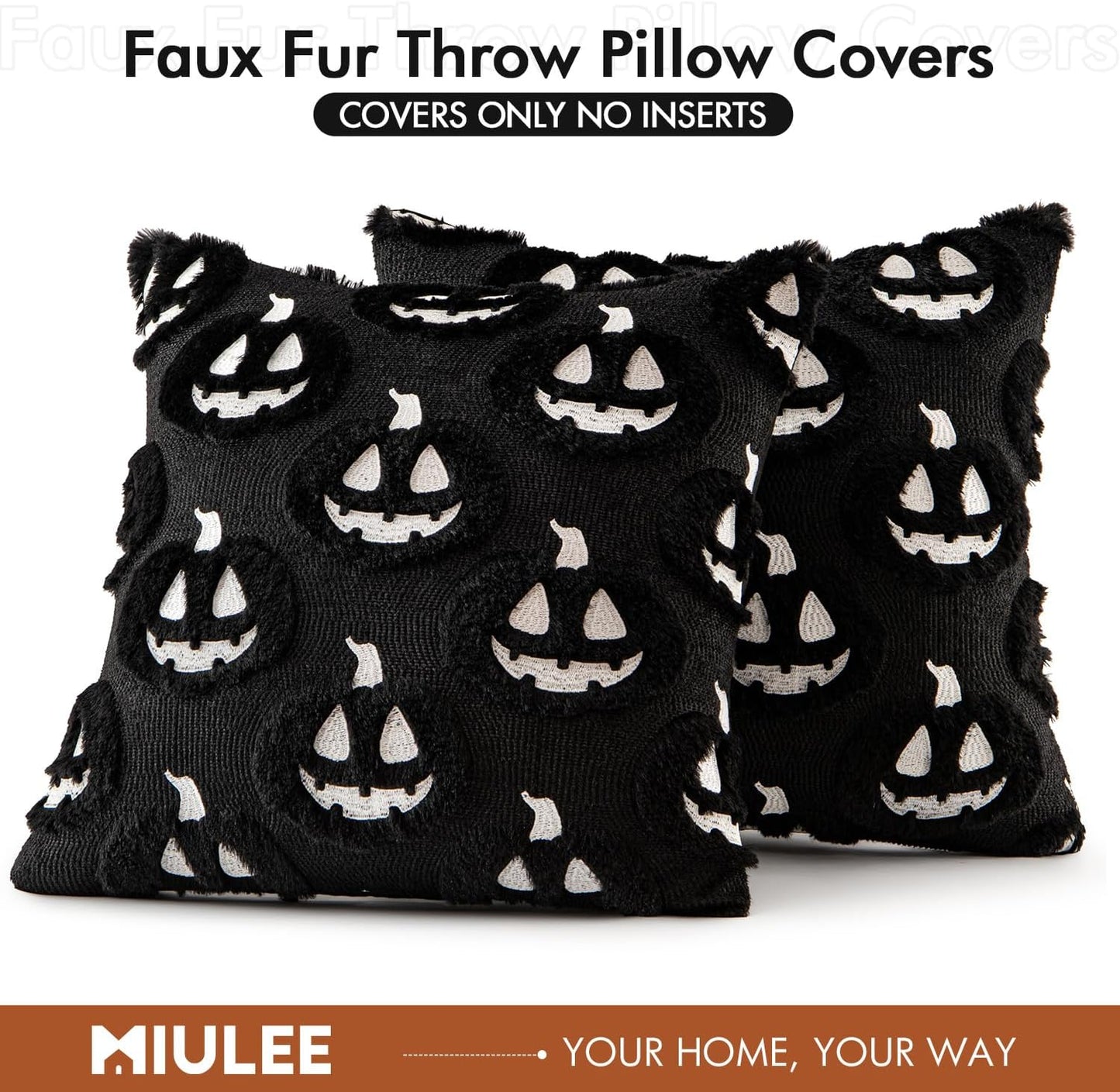 Fall Halloween Throw Pillow Covers 18X18 Decorative Pumpkin Pattern Pillowcases Soft Plush Faux Wool Cushions for Home Patio Sofa Couch,Black