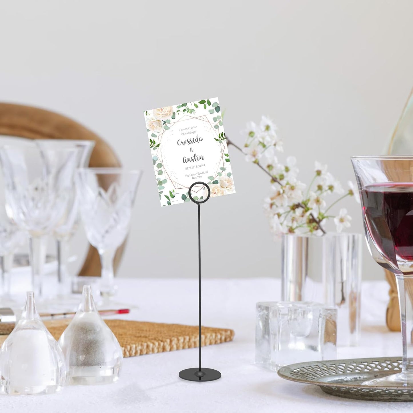 24PK Table Number Holders Place Card Holders 12 Inch Table Card Holders Steel Card Holders for Photos, Food Signs, Memo Notes, Weddings, Restaurants, Birthdays (Black 24PK)