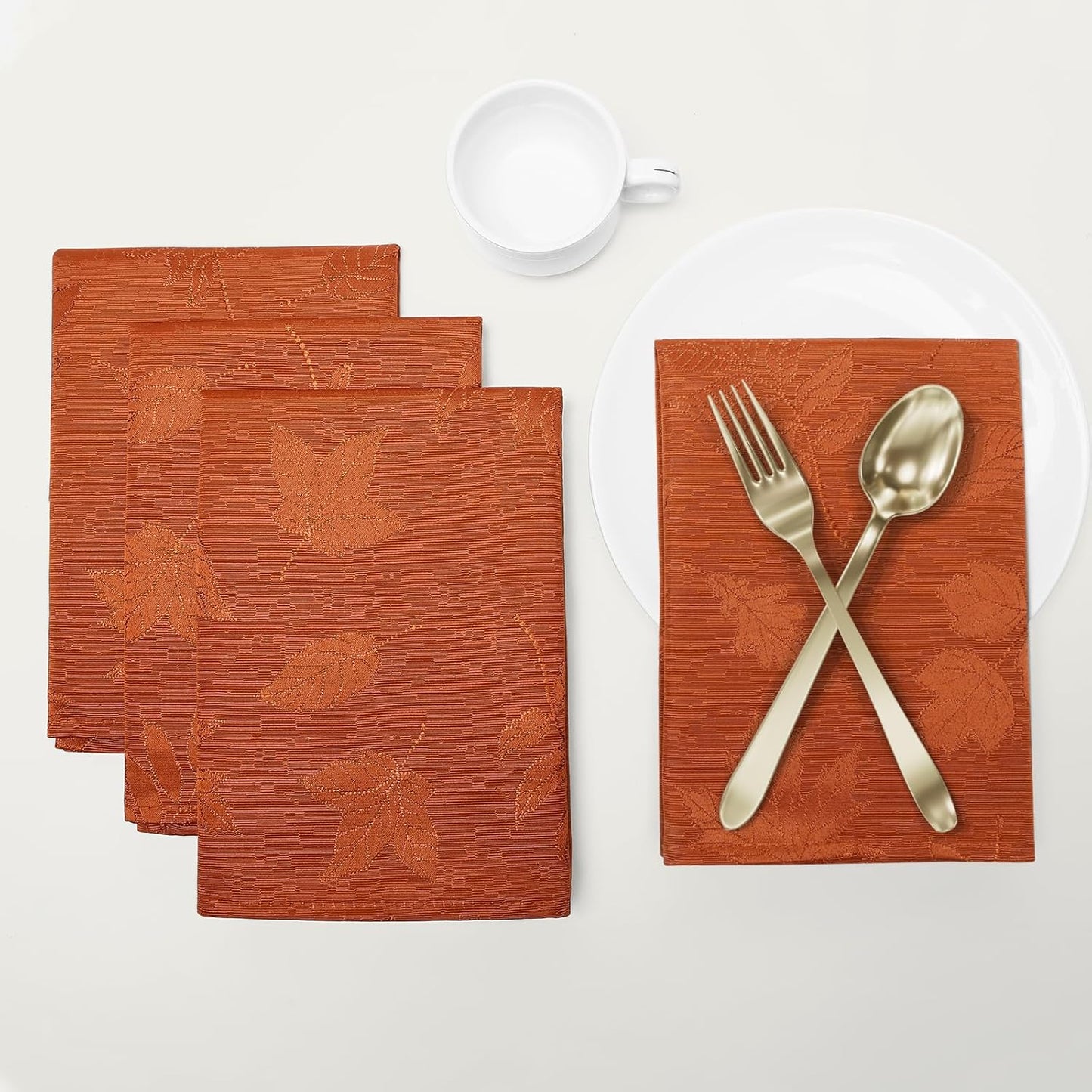 Thanksgiving Napkins Set of 4, 18X18 Inch Waterproof Fabric Fall Napkins, Autumn Leaves Damask Napkins for Harvest Parties, and Holiday Dinner, Rust
