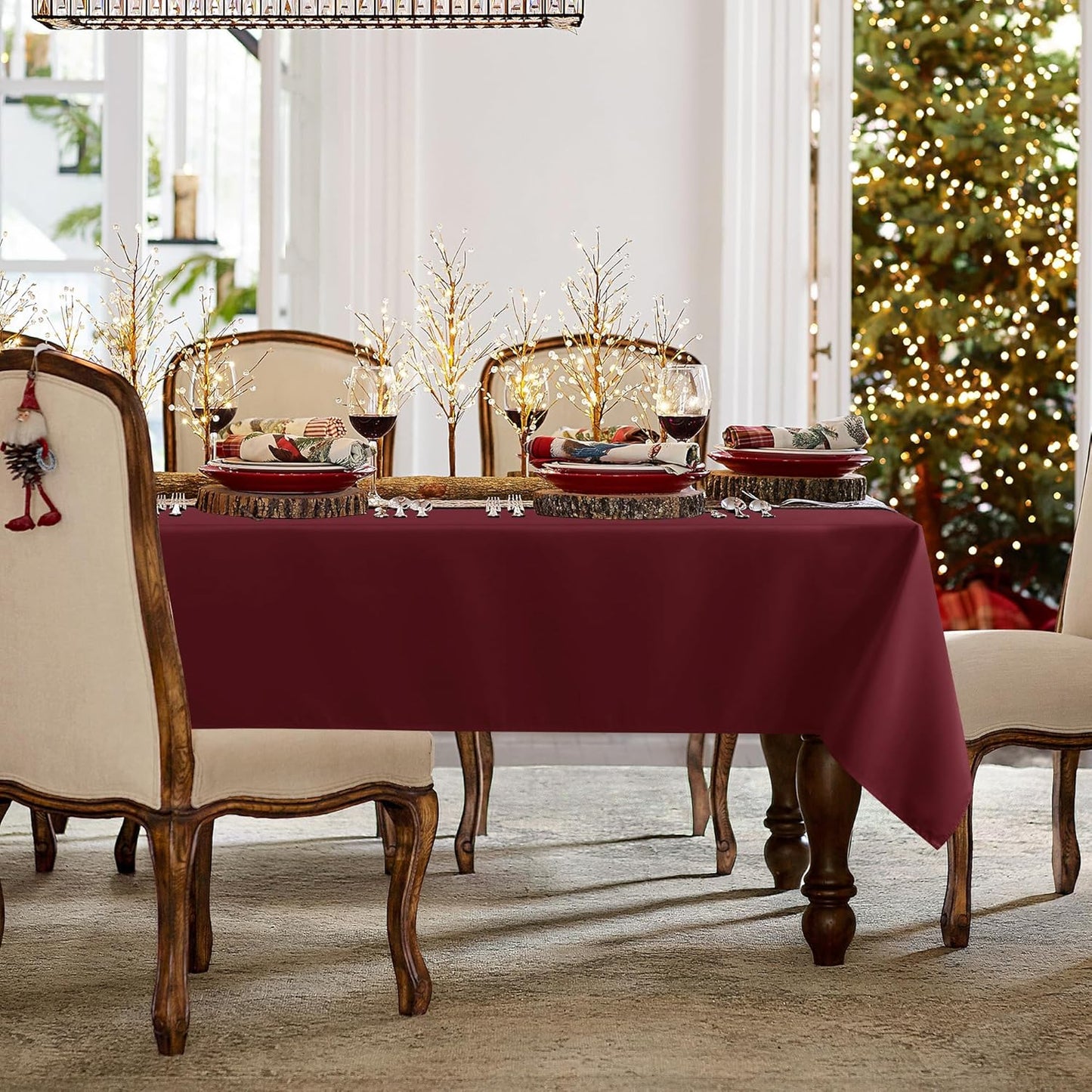 Rectangle Tablecloth - 60 X 84 Inch - Stain and Wrinkle Resistant Washable Polyester Table Cloth, Decorative Fabric Table Cover for Dining Tables, Buffet Parties and Camping, Burgundy