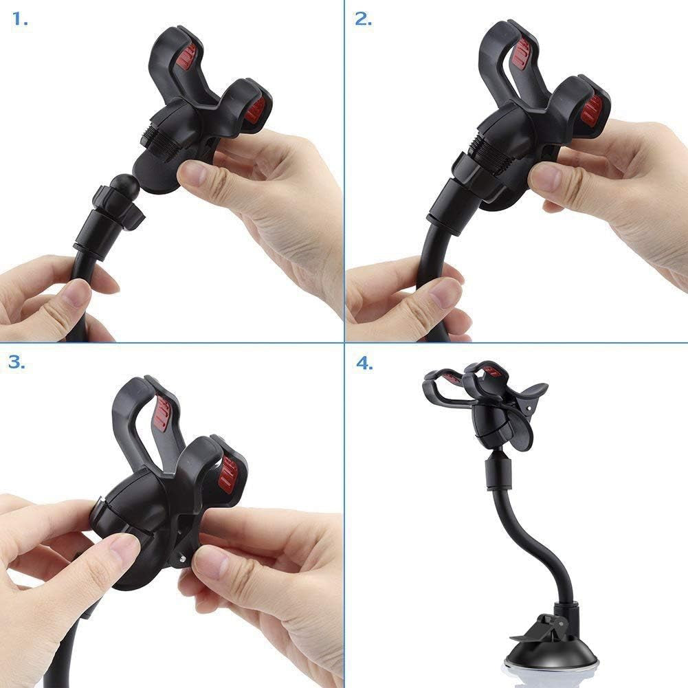 Car Phone Mount Windshield, Long Arm Clamp Universal Windshield with Double Clip Strong Suction Cup Cell Phone Holder Compatible with Iphone 15 14 13 Pro Max XS 7 8 Plus, Galaxy S24 S23 Ultra