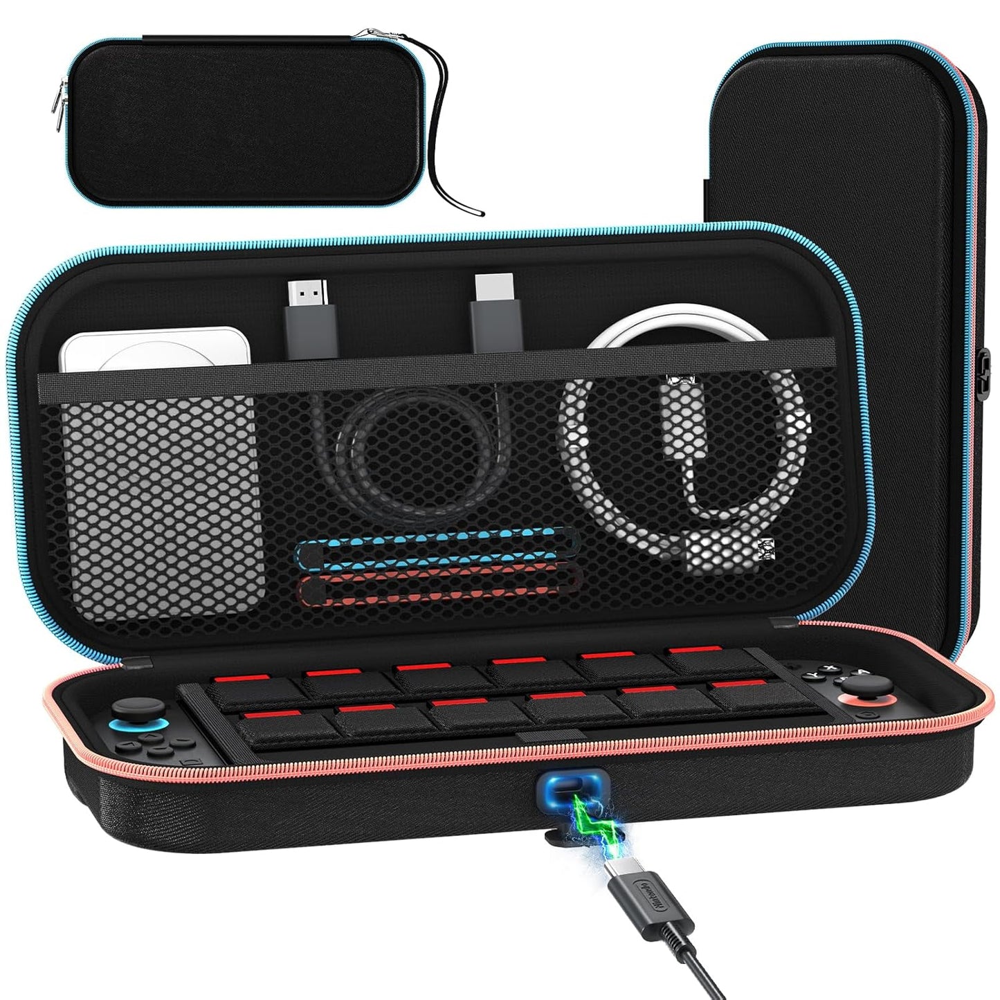 [Charge inside Carrying Case for Nintendo Switch 2 Console 2025, Travel Case with Charging Cable Port, Holds 12 Game Cards Cartridge for Switch 2 Accessories– Black