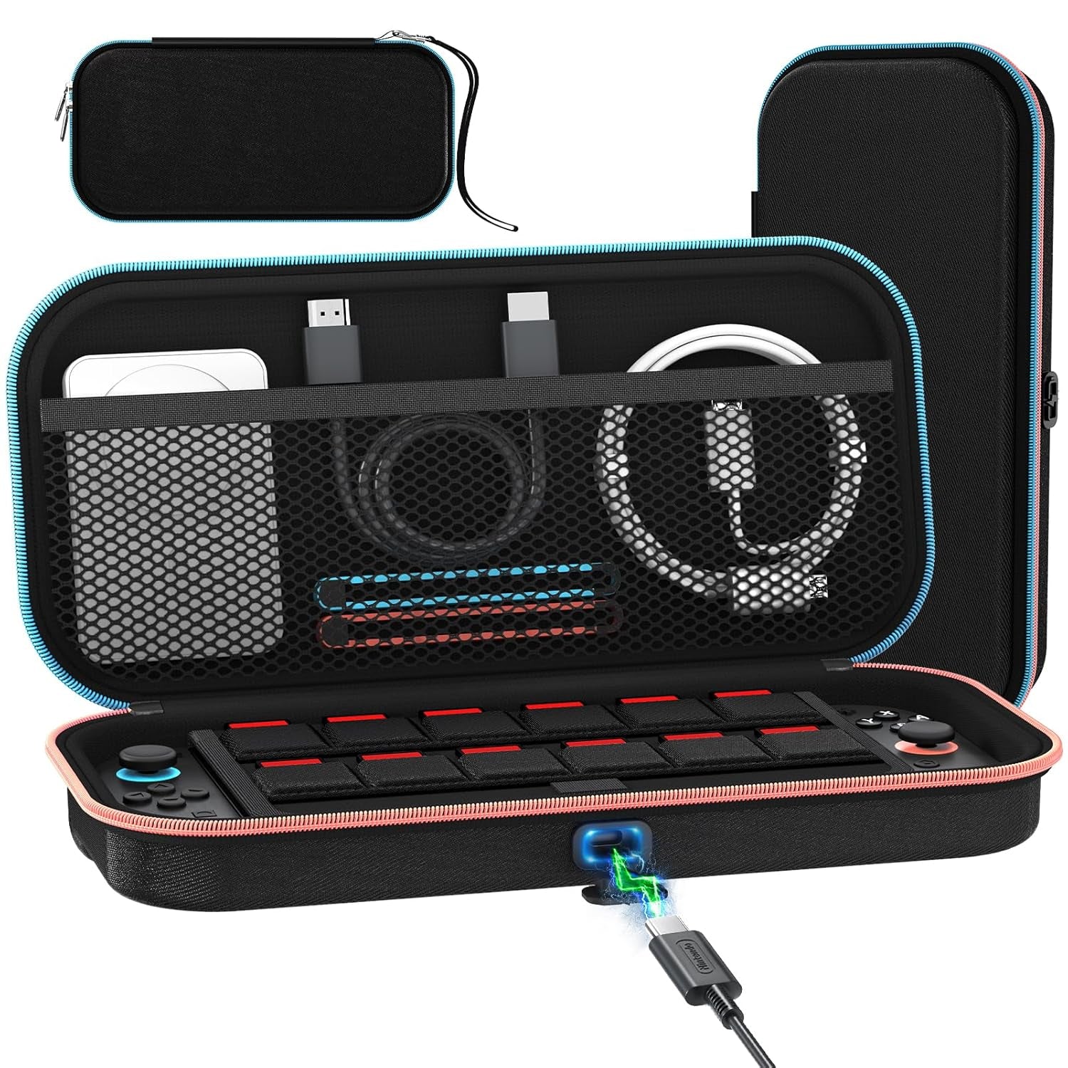 [Charge inside Carrying Case for Nintendo Switch 2 Console 2025, Travel Case with Charging Cable Port, Holds 12 Game Cards Cartridge for Switch 2 Accessories– Black