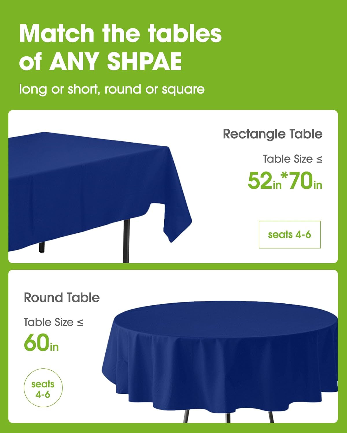Plastic Table Cloth Disposable 10 Pack, 52 X 70 Inch Table Cloths, Patriotic Decorations, Thanksgiving, Veterans Day Tablecloths, Rectangle, Plastic Cover, Waterproof & Sturdy, Navy Blue