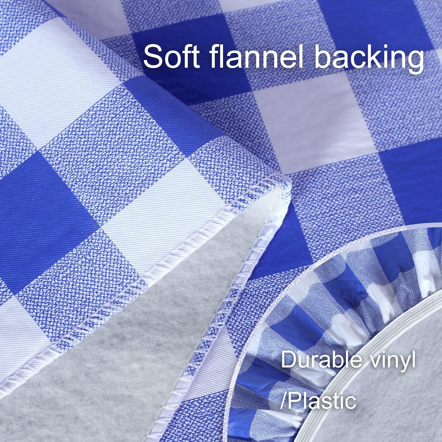 Blue Checkered Waterproof Vinyl Fitted Table Cover with Flannel Backing, 30" x 96", Ideal for Picnics, Travel, Holidays, and Parties