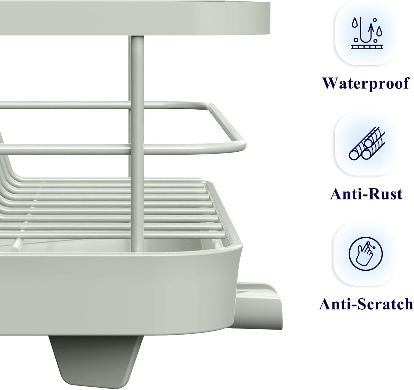 Dish Drying Rack for Kitchen Counter, Stainless Steel Sink Organization and Storage Essentials with Cutlery Holder, Home and Appartment Decor, 12''W X 15.5''L, Light Grey