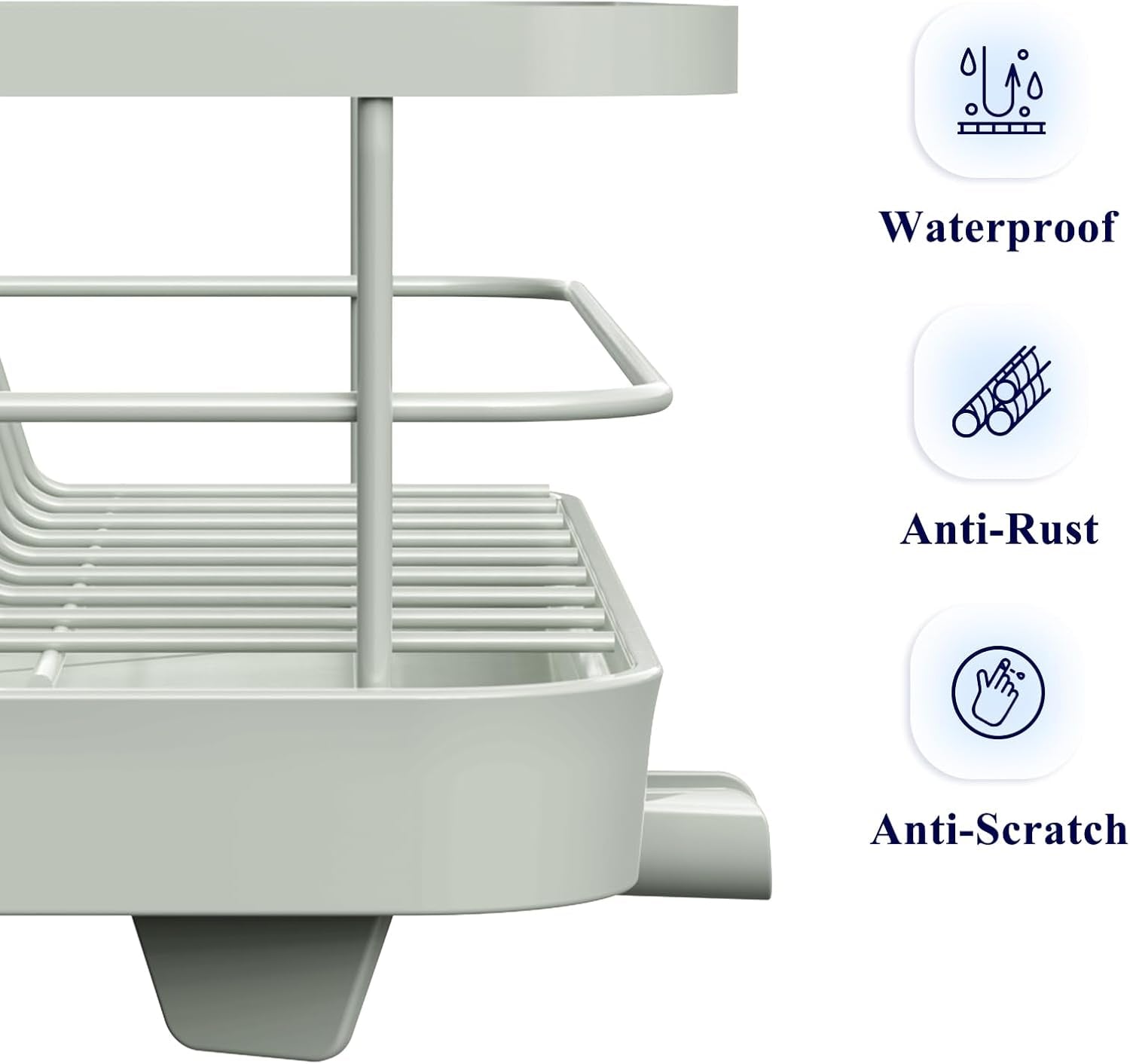 Dish Drying Rack for Kitchen Counter, Stainless Steel Sink Organization and Storage Essentials with Cutlery Holder, Home and Appartment Decor, 12''W X 15.5''L, Light Grey