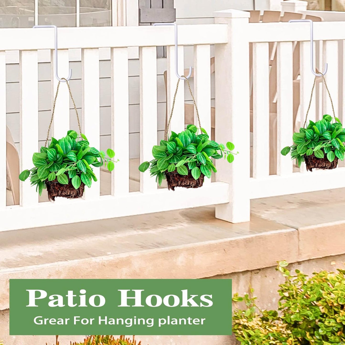 12-Pack Vinyl Fence Hangers - 2 x 6 Inch Patio Light Hooks, White Powder Coated Steel for Hanging Plants, Planters, Bird Feeders, and Lights