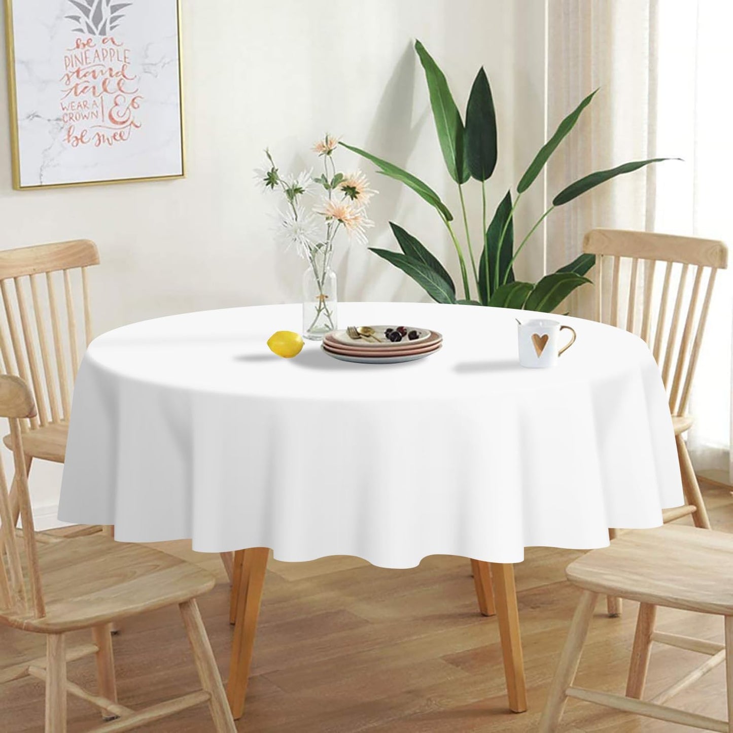 White round Tablecloth 2 Pack, 84 Inch Plastic Table Cover Disposable for Parties