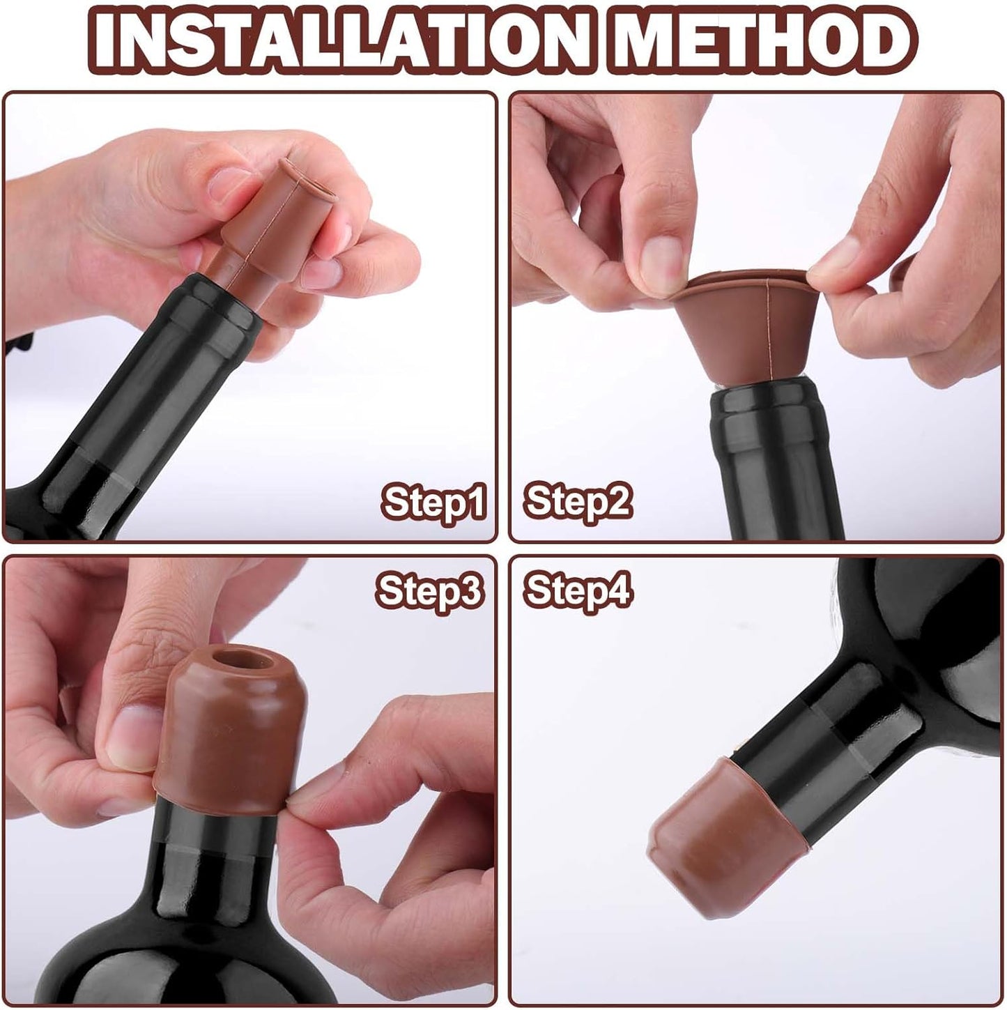 Silicone Wine Stopper,4Pcs Reusable and Unbreakable Glass Bottle Sealer Covers Wine Stoppers, Wine Plug,Wine Cork Stopper for Keeping Wine Champagne Fresh Home Use