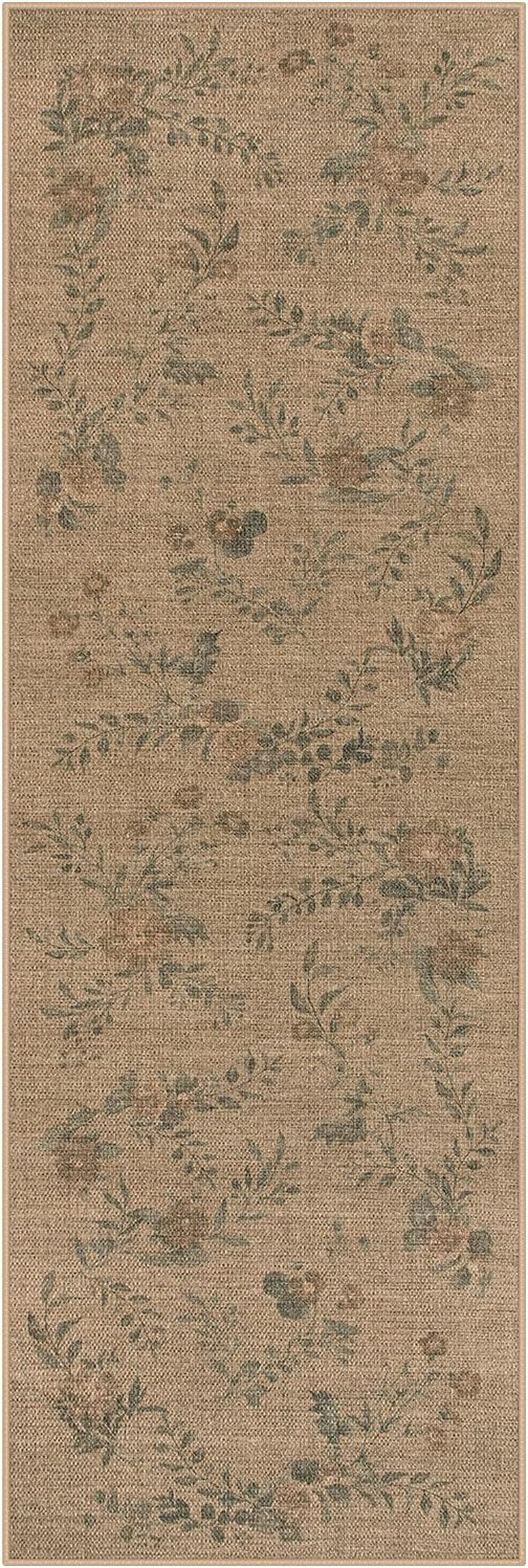 Floral Easy Jute Kitchen Runner Rug, 2X6 Carpet for Hallway 6Ft Non Slip Outdoor Mat for Entryway, Neutral Indoor Outdoor Runner Rugs Washable Carpet for Hallways