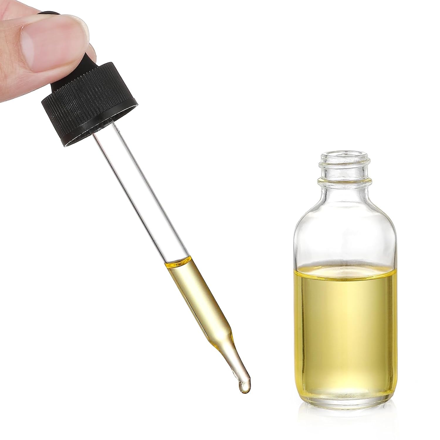 4 Pcs, 2 Oz Clear Eye Dropper Bottles with 1 Stainless Steel Funnels & 4 Labels - Black Caps 60Ml Thick Glass Tincture Bottles - Leakproof Essential Oils Bottles for Health, Personal Care & Beauty