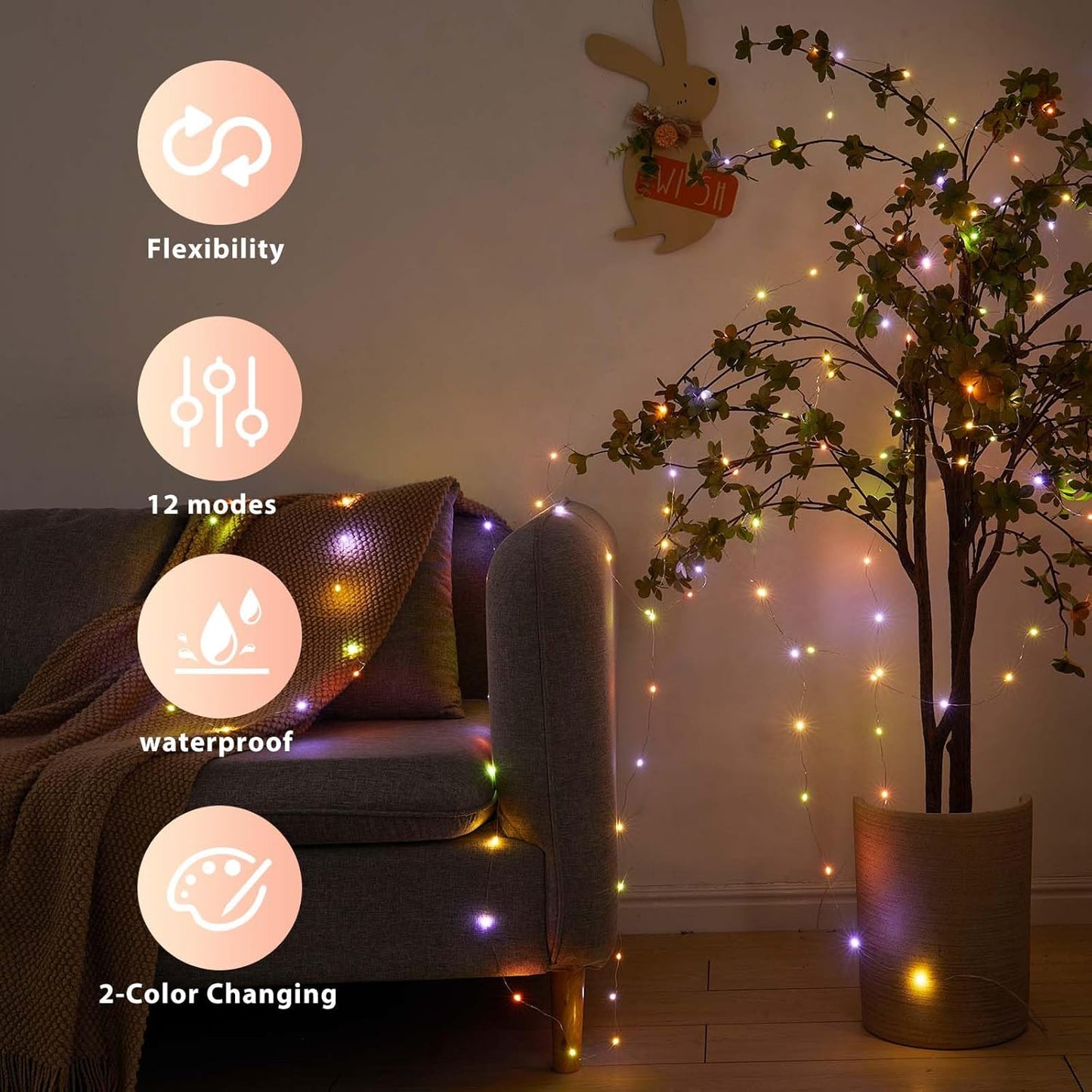 1 Pack Warm White & Multi-Color Battery Operated String Lights, 5M/16.4Ft. 50 Leds Remote Control Timer 12 Modes Optional Twinkle Battery Powered Fairy Lights Sliver Wire Firefly Lights